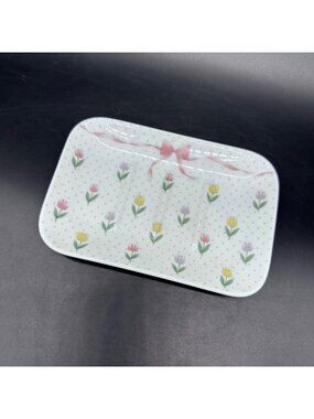 Vintage Soap Dish Morning Tulips Andre Richard Japan Floral Bow Cottage Granny